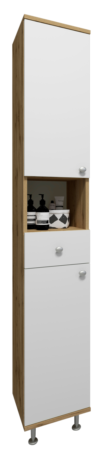 Hochschrank NILOSI - Honig Eiche-weiß - 30 cm breit
