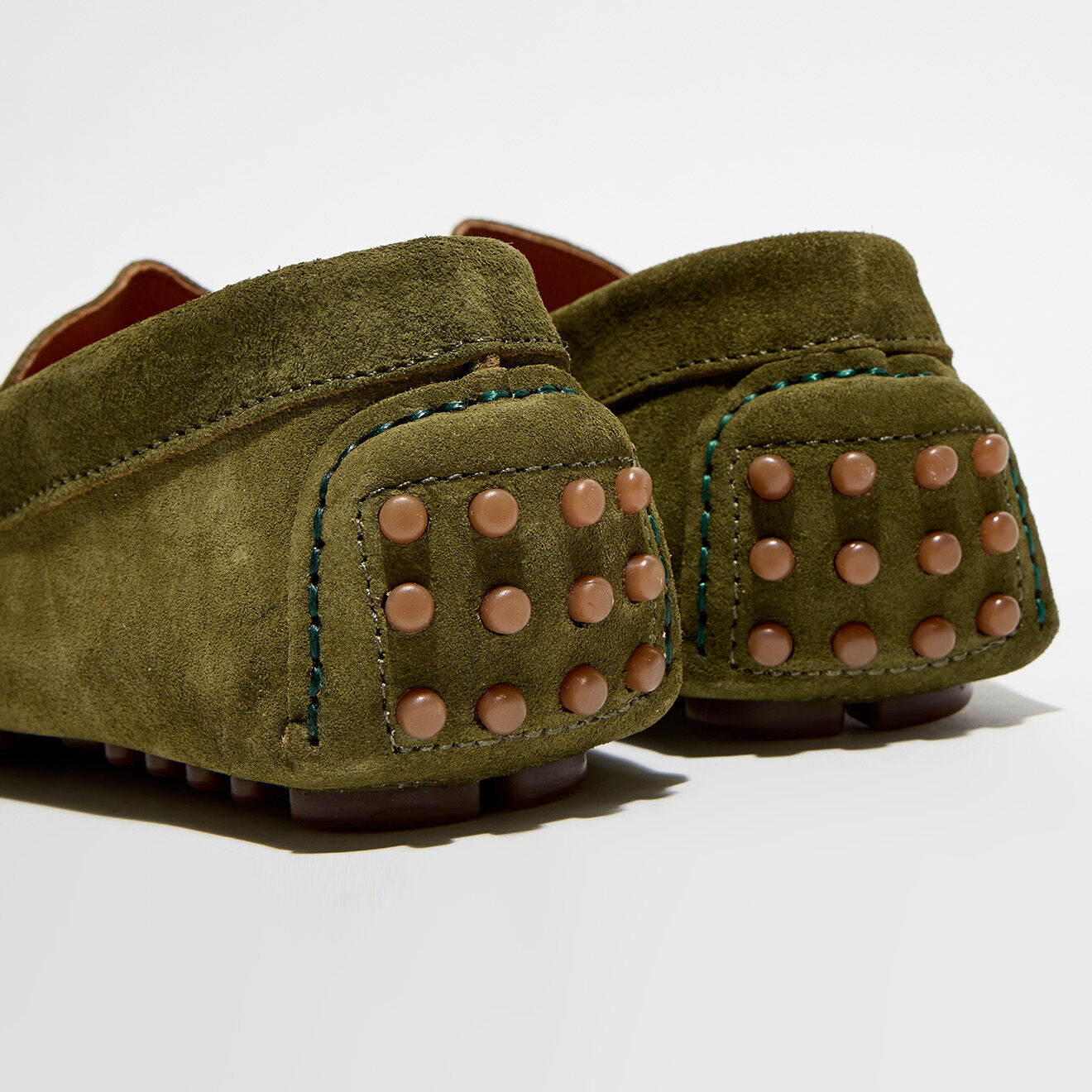 Comptoir GL Mocassins en Velours de Cuir Diego vert chiné
