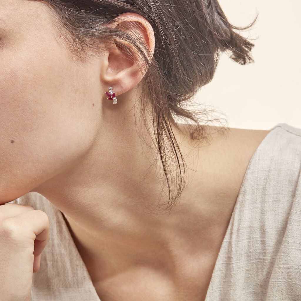 Boucles D'oreilles Puces Angie Or Blanc Diamant Et Rubis