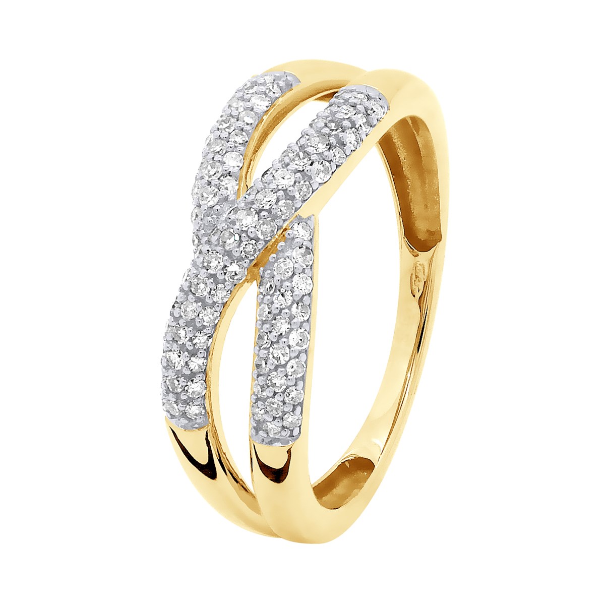 Bague Diamants 0,080 Cts Jonc Volume Or Jaune