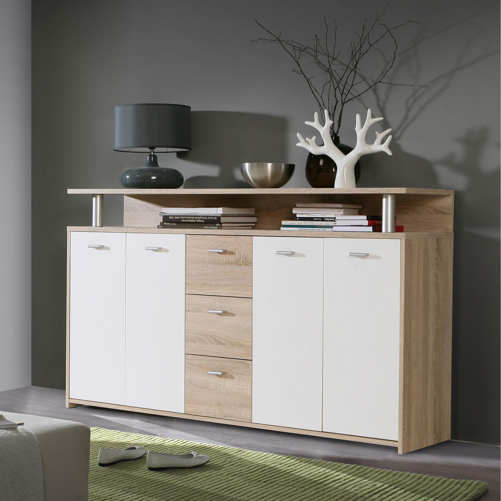 Sideboard - Sonoma Eiche-weiß - 152 cm