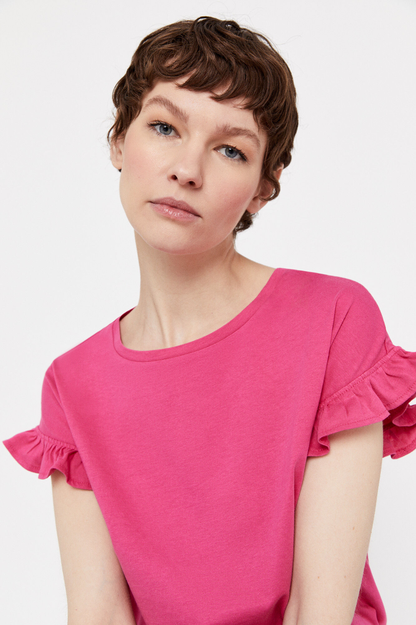 Camiseta com babados - Fúcsia