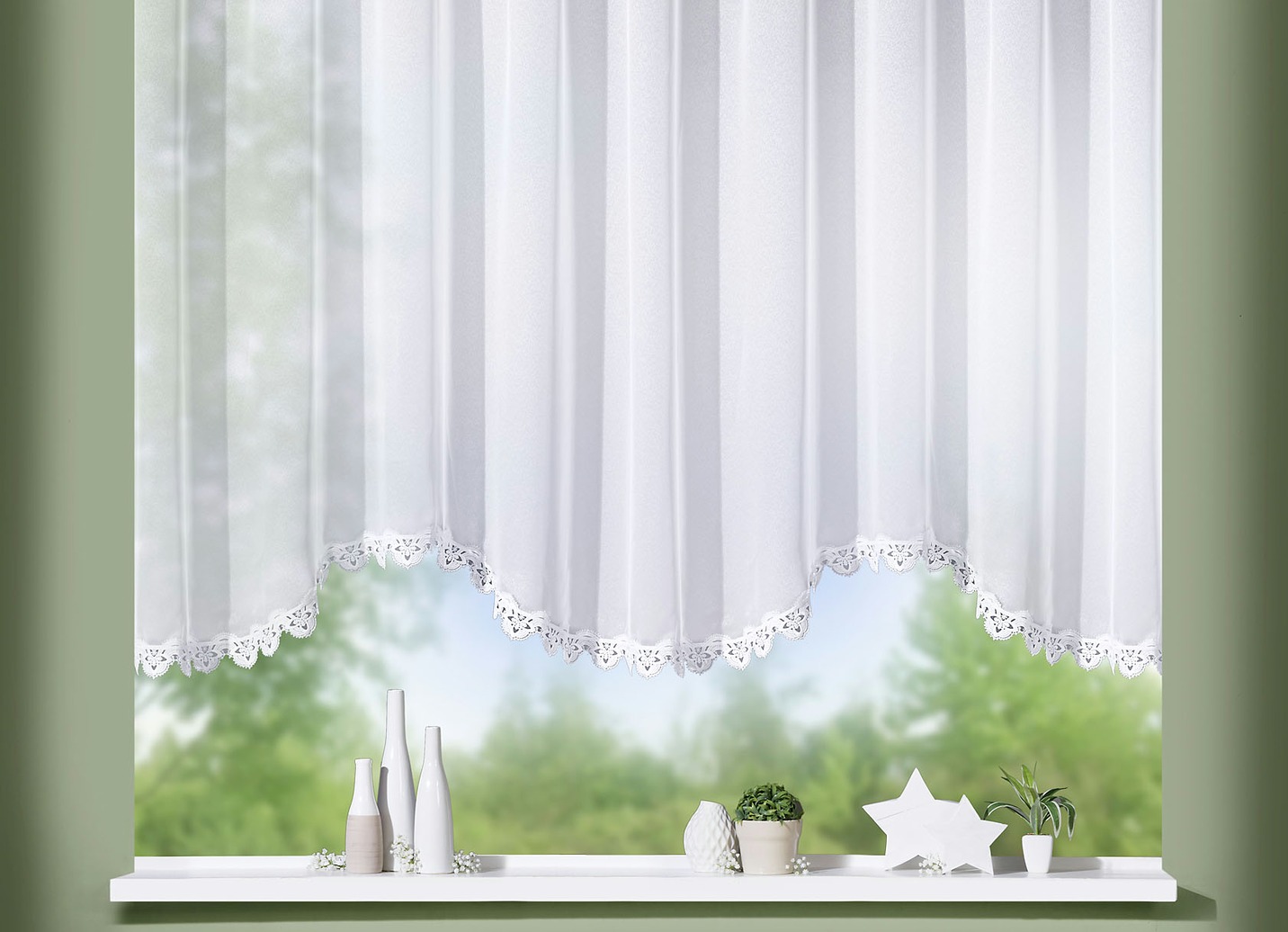 Blumenfenster-Store aus echter Plauener Spitze