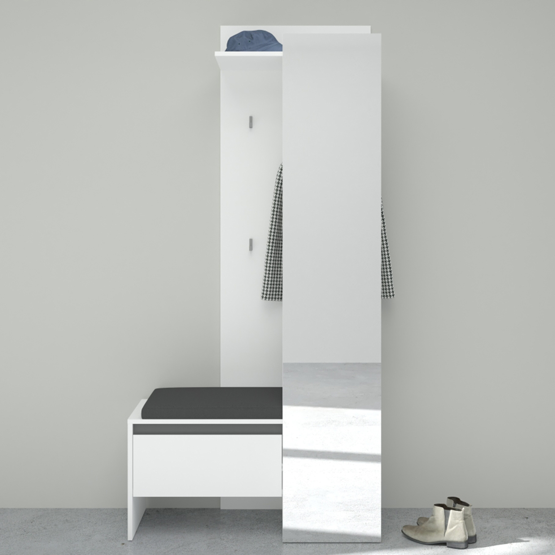 Kompaktgarderobe TORINO - weiß - mit Spiegel