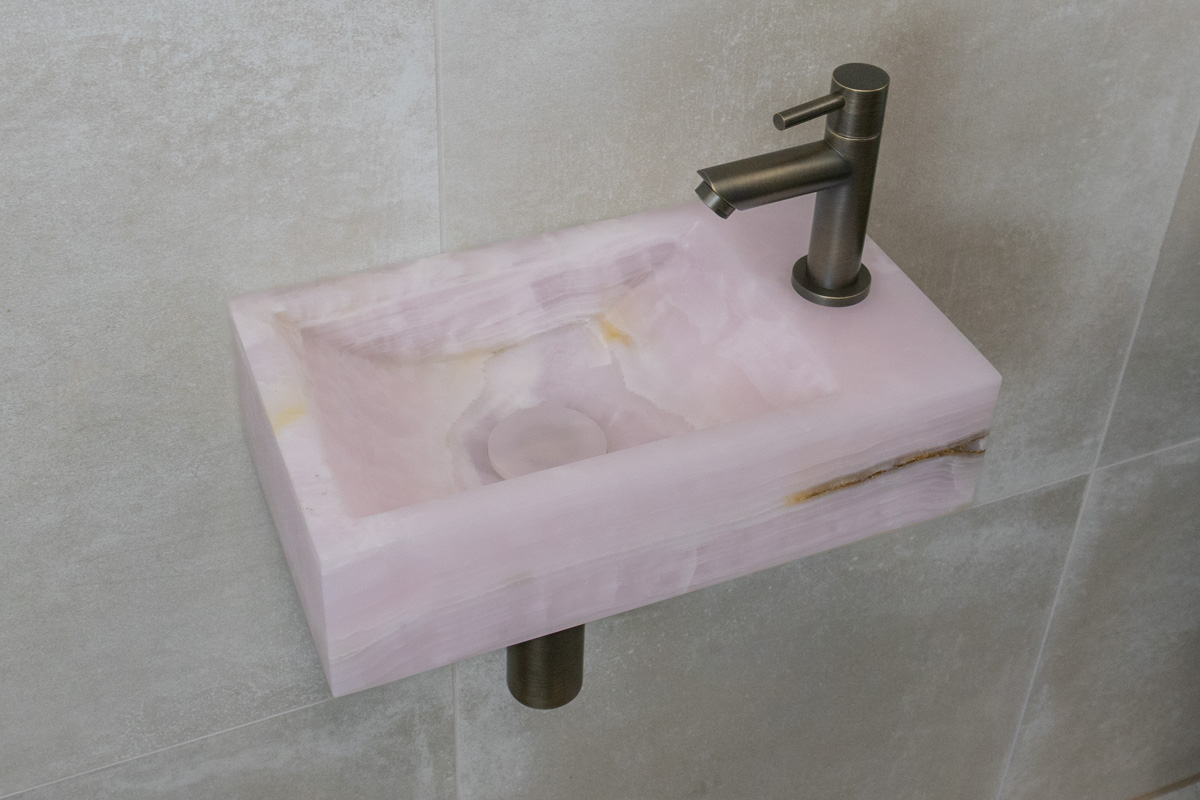 Saniclear Pink Onyx fonteinset met rechte kraan in verouderd messing