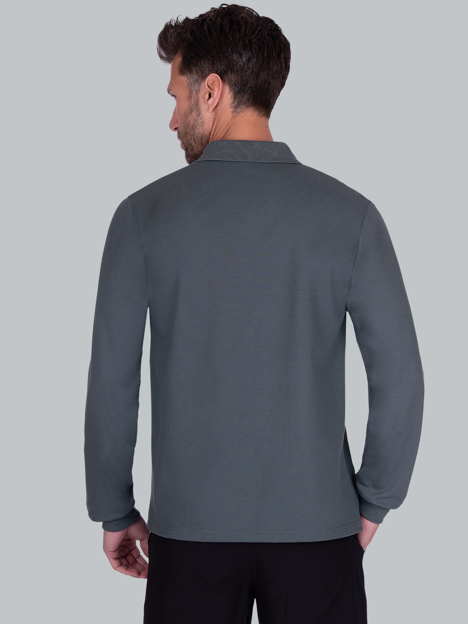 Langarm Poloshirt aus Baumwolle Anthrazit