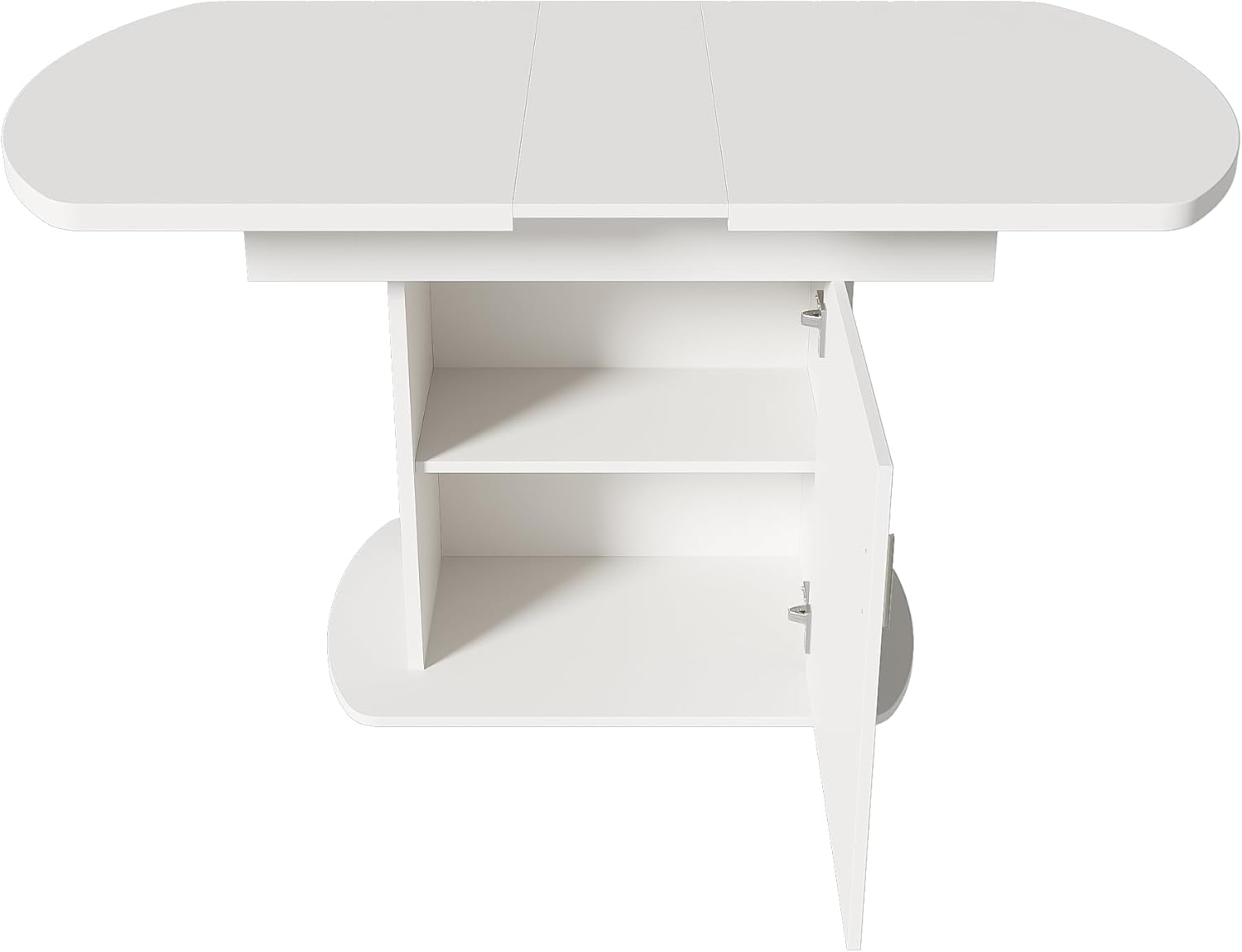 Esstisch Küchentisch Ovaler für 4-6 Personen, Esstisch Ausziehbar 110-130 x 70 cm, Esszimmertisch mit Stauraum Regal und Türen, Modern Tisch mit Tischplatte für Esszimmer Wohnzimmer (Weiß)