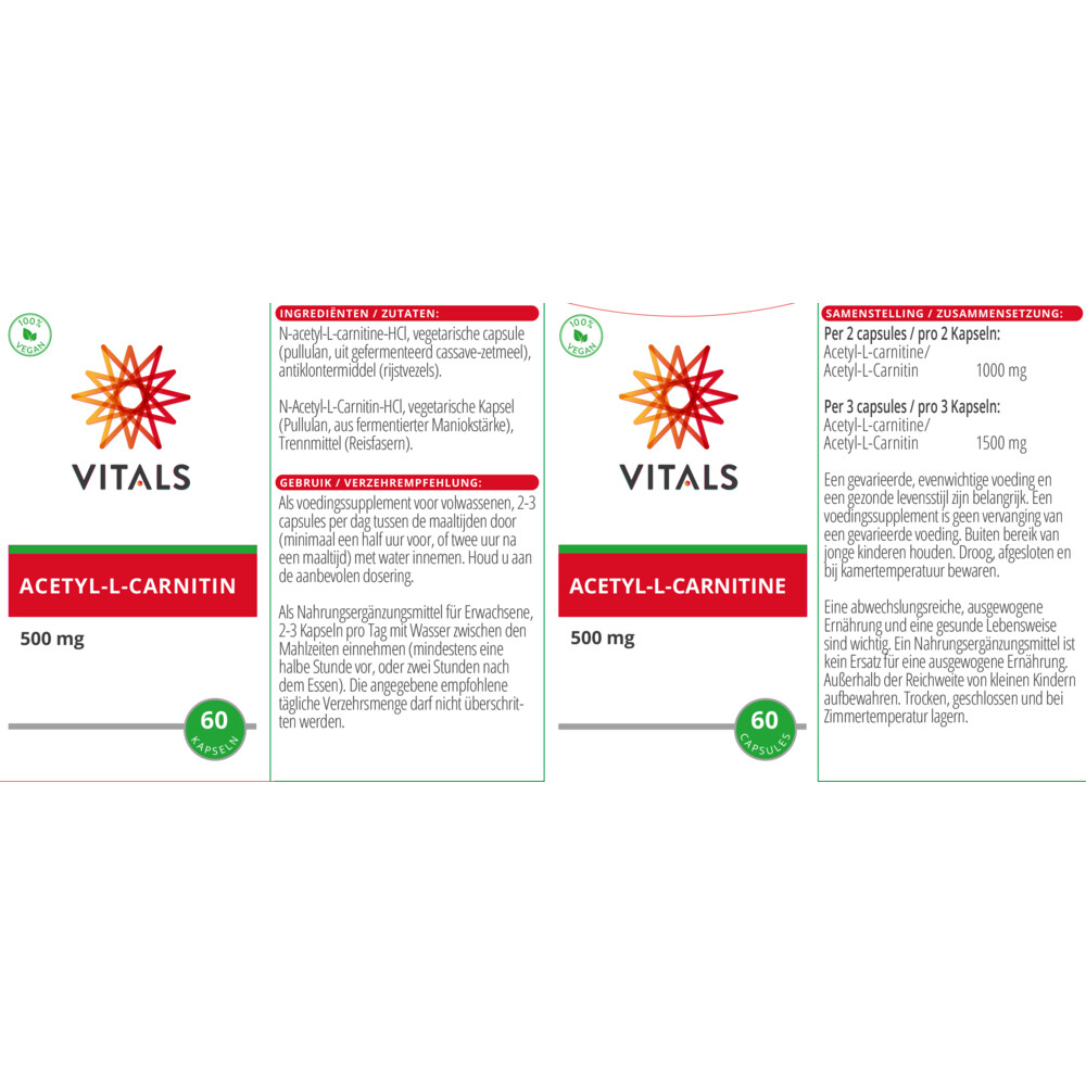 Vitals Acetyl-l-carnitine 500 mg 60 capsules