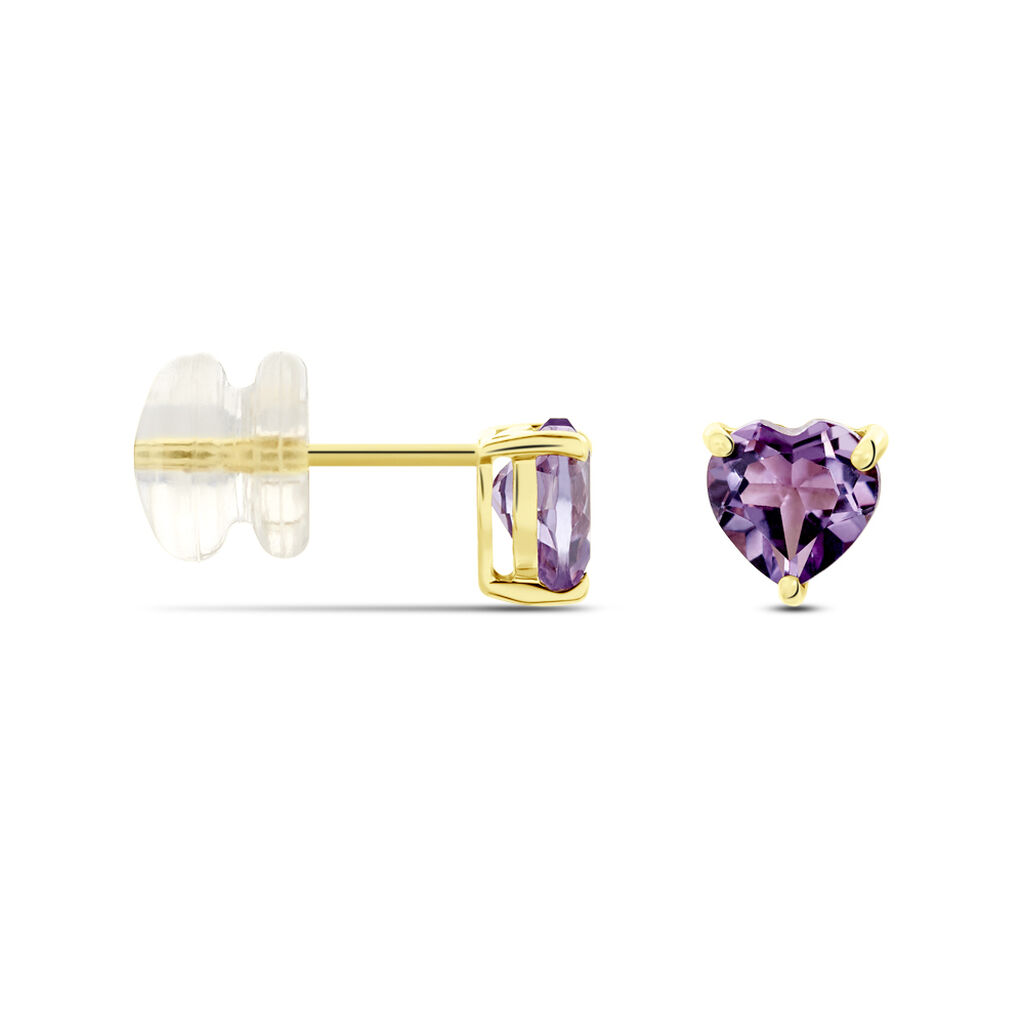 Boucles D'oreilles Puces Salona Or Jaune Amethyste Violet