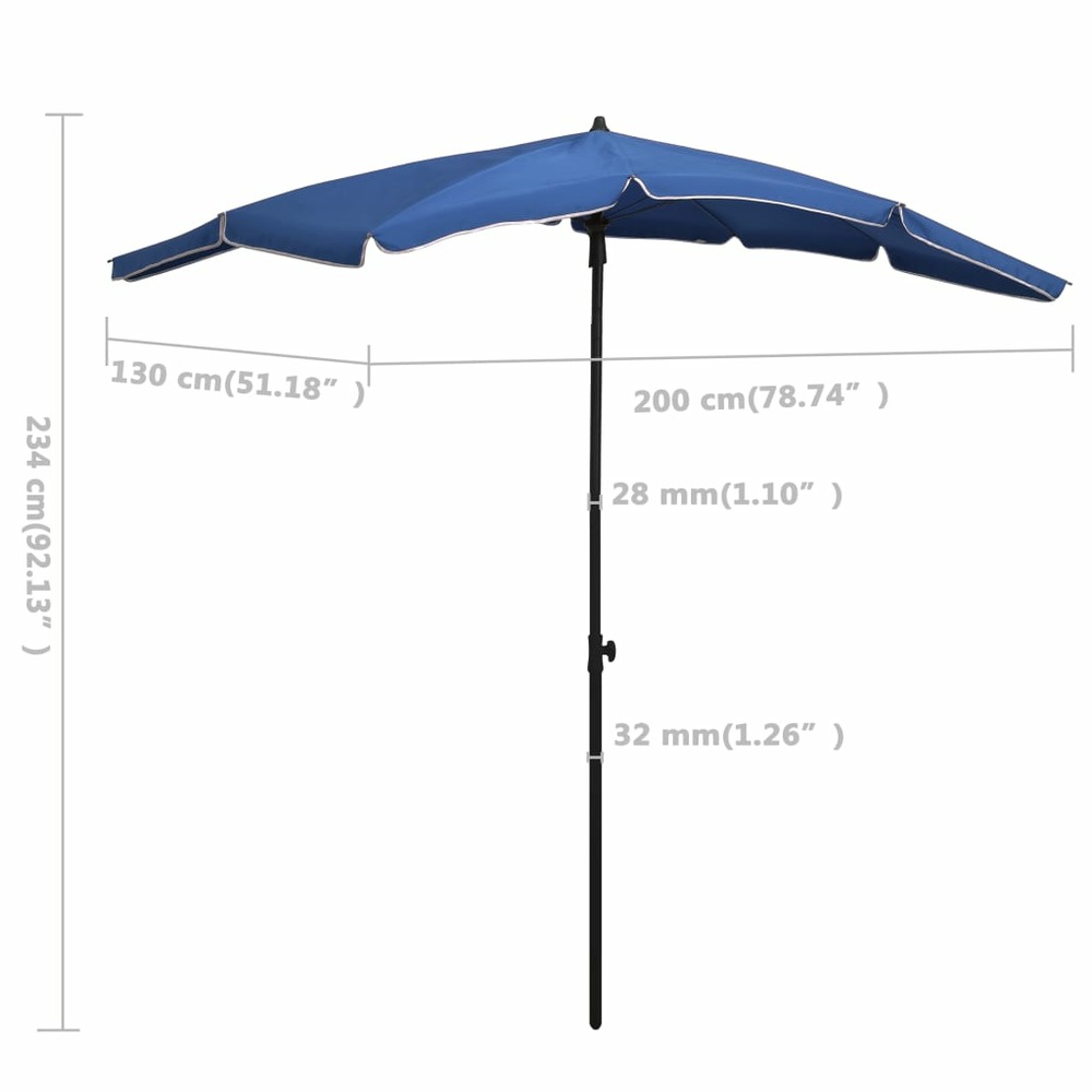 Parasol de jardin avec mât 200 x 130 cm bleu azuré