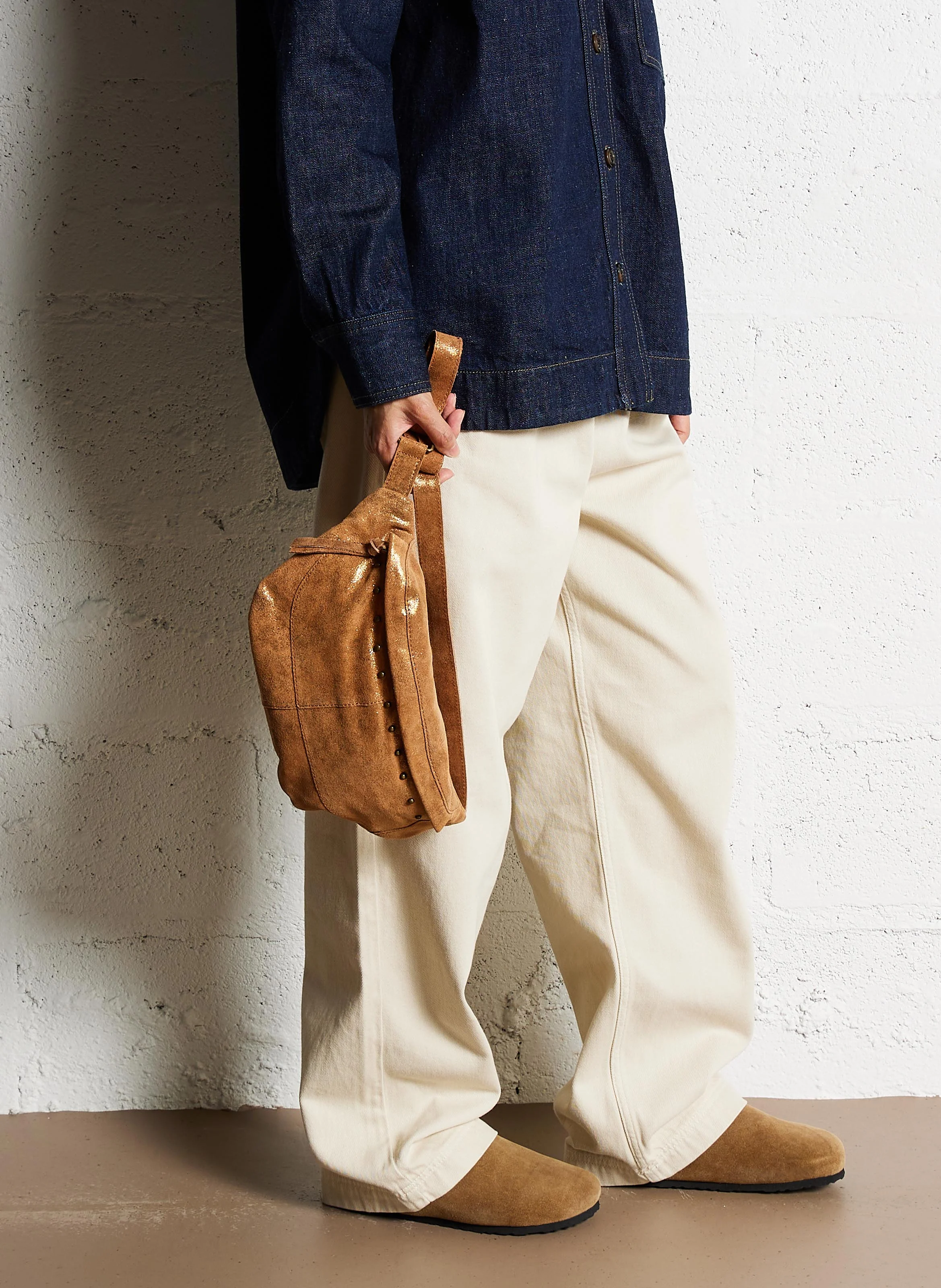 DAINO - Sac banane en cuir métallisé | Marron