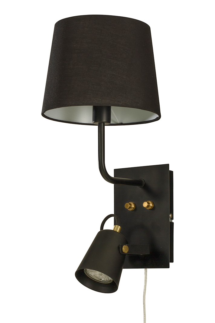 Metz vegglampe M/tekstilskjerm, svart/matt messing E28/GU10