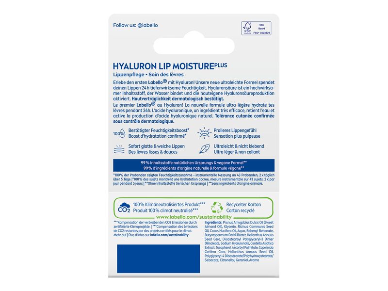 LABELLO Lippenpomade Hyaluron Moisture Plus 5.2 g Innovative Lippenbalsam-Formel mit Hyaluron für 24 Std. Feuchtigkeit