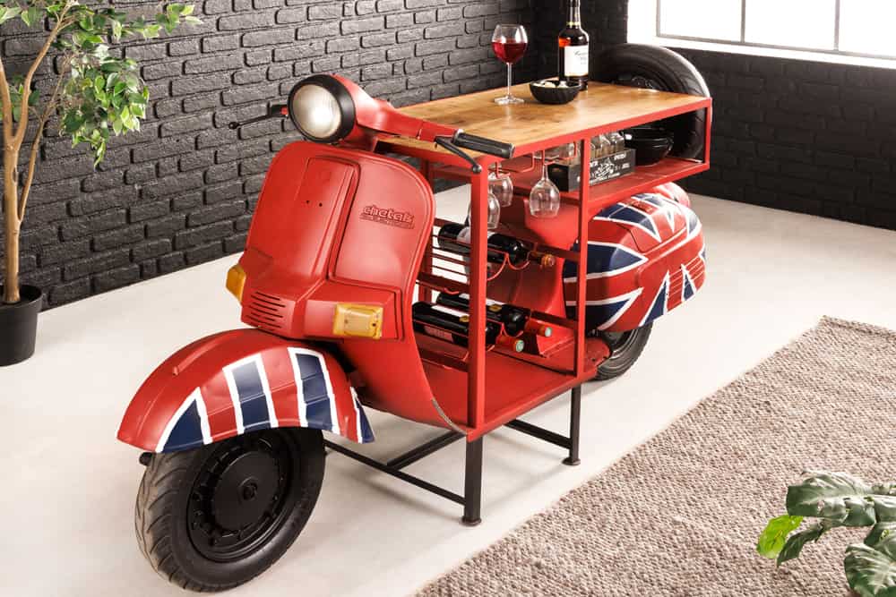 Design Bartisch SCOOTER 180cm rot Mangoholz Handarbeit Upcycling