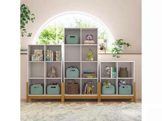 Étagère 8 cubes verticale panneaux de fibres blanc et noisette KENAN