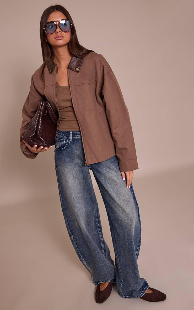 Chocolat Veste Trucker Oversize En Twill Avec Col En SYNTHÉTIQUE