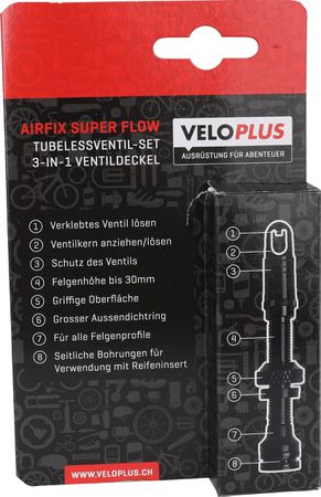AIRFIX SUPER FLOW Tubelessventil-Set  schwarz  40mm, Felgenhöhe bis 30mm