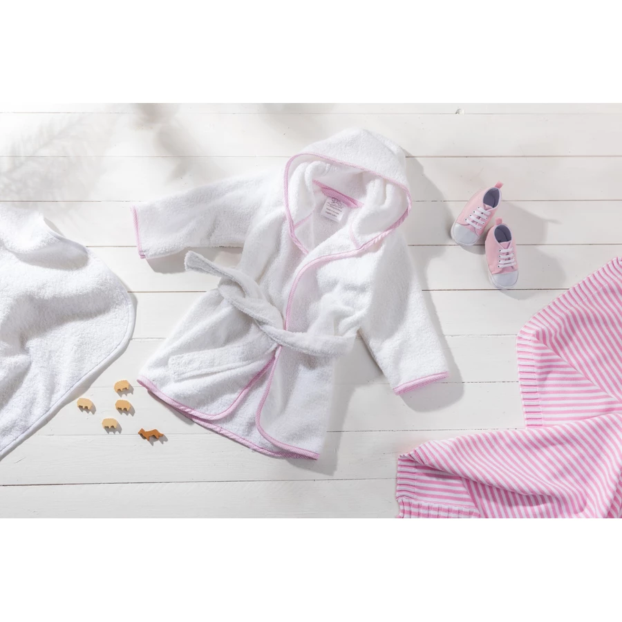 Babydecke Kinderbademantel Kinderbademantel weiß mit Vichy-Einfassung weiß, rosa