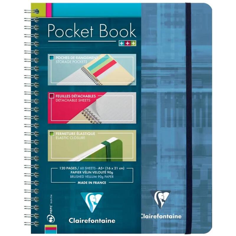 Pocket Book cahier reliure intégrale à élastique A5+ 60 feuilles détachables ligné Couleur aléatoire - Assortis