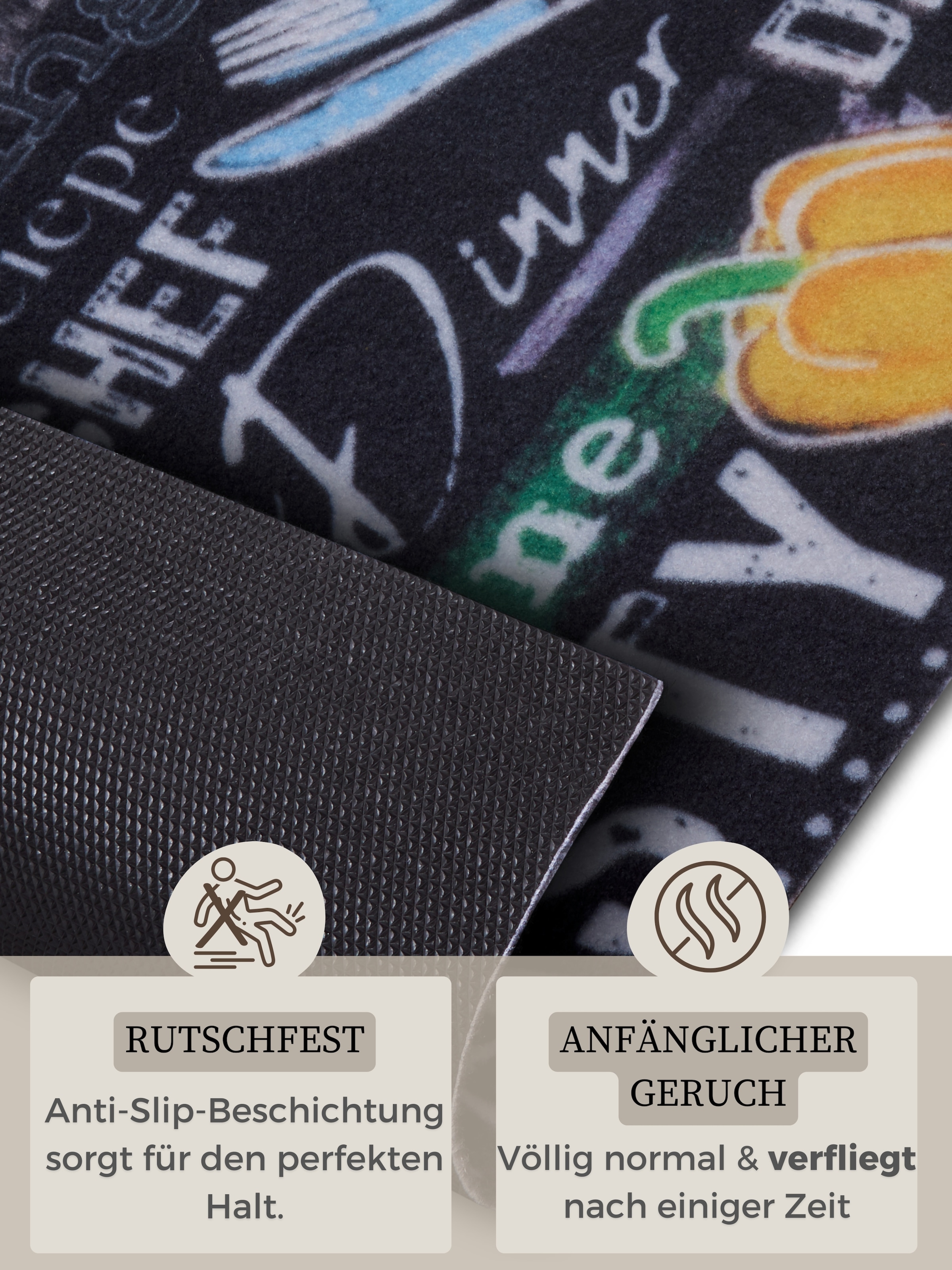 HANSE Home Küchenläufer »Delicious Kitchen Board« rechteckig 3 mm Höhe Läufer, Rutschfest, Küchenteppich, Küche, Teppich, Pflegeleicht