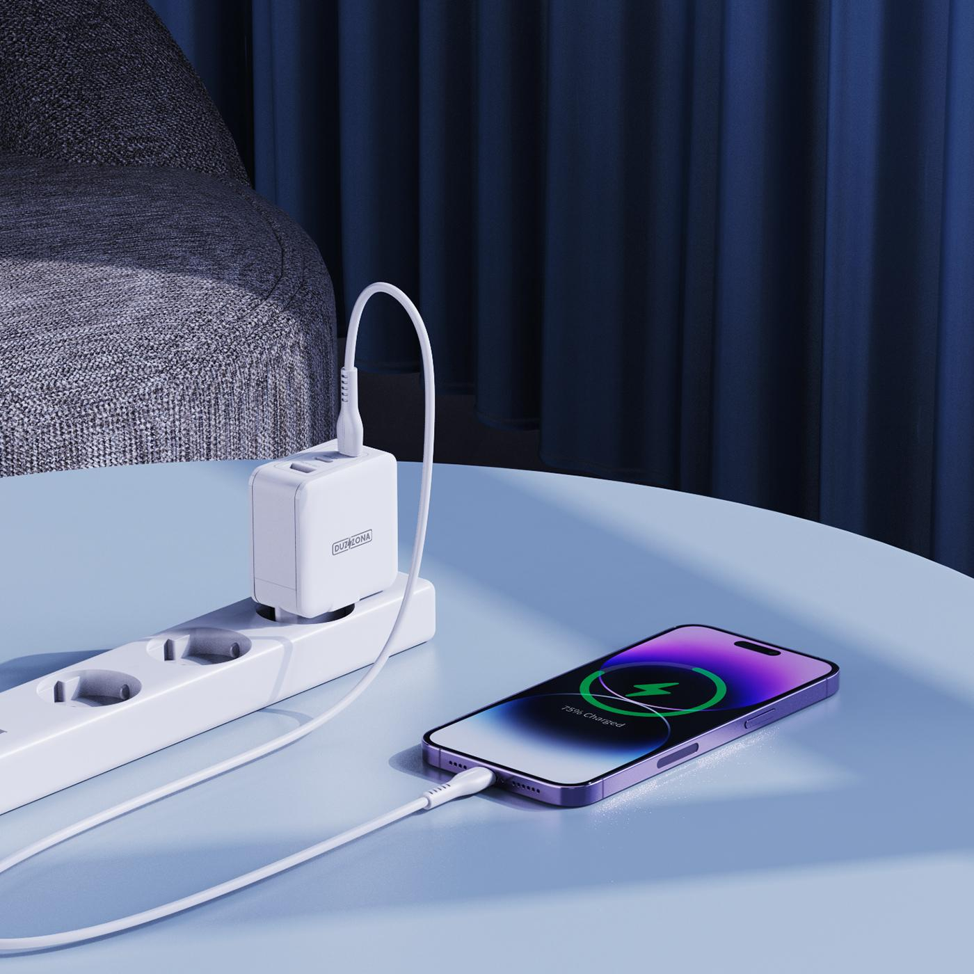 (65W) Dual USB C / USB A GaN Ladegerät Power Delivery 3.0 Netzteil - Weiss
