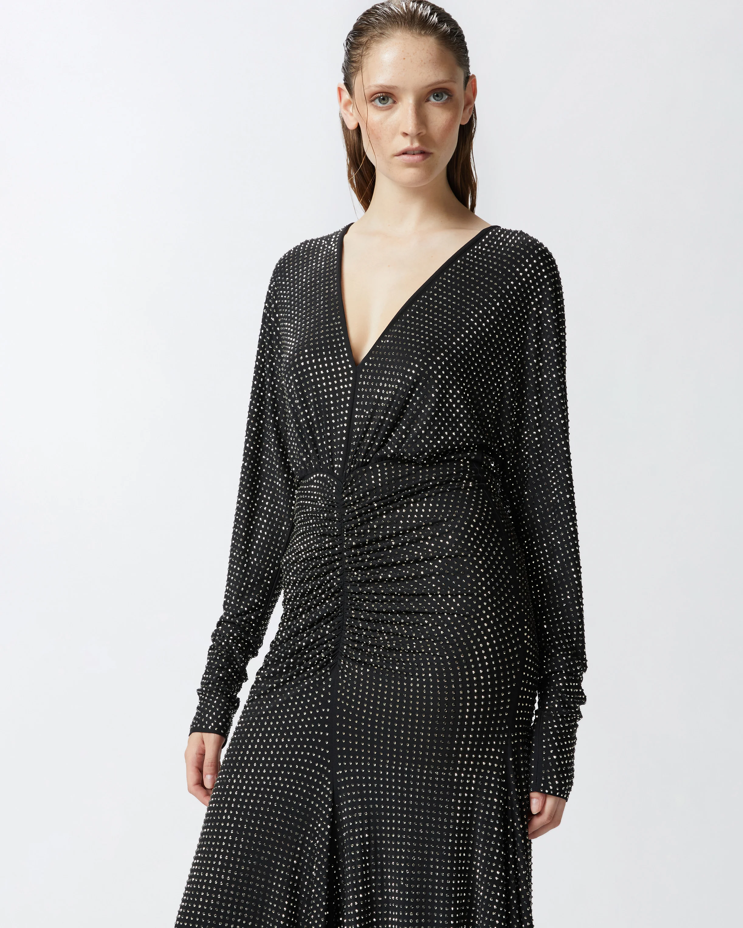 Robe midi intégralement ornée de strass | Noir
