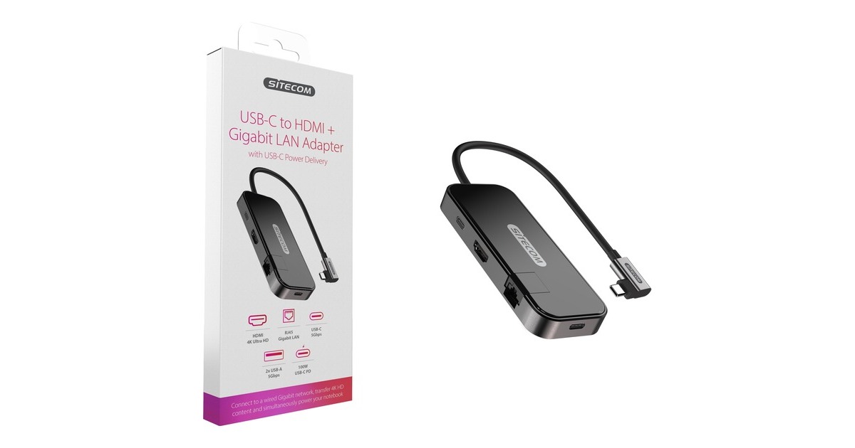 SitecomUSB-C to HDMI + Gigabit LAN Adapter  (Zwart)
