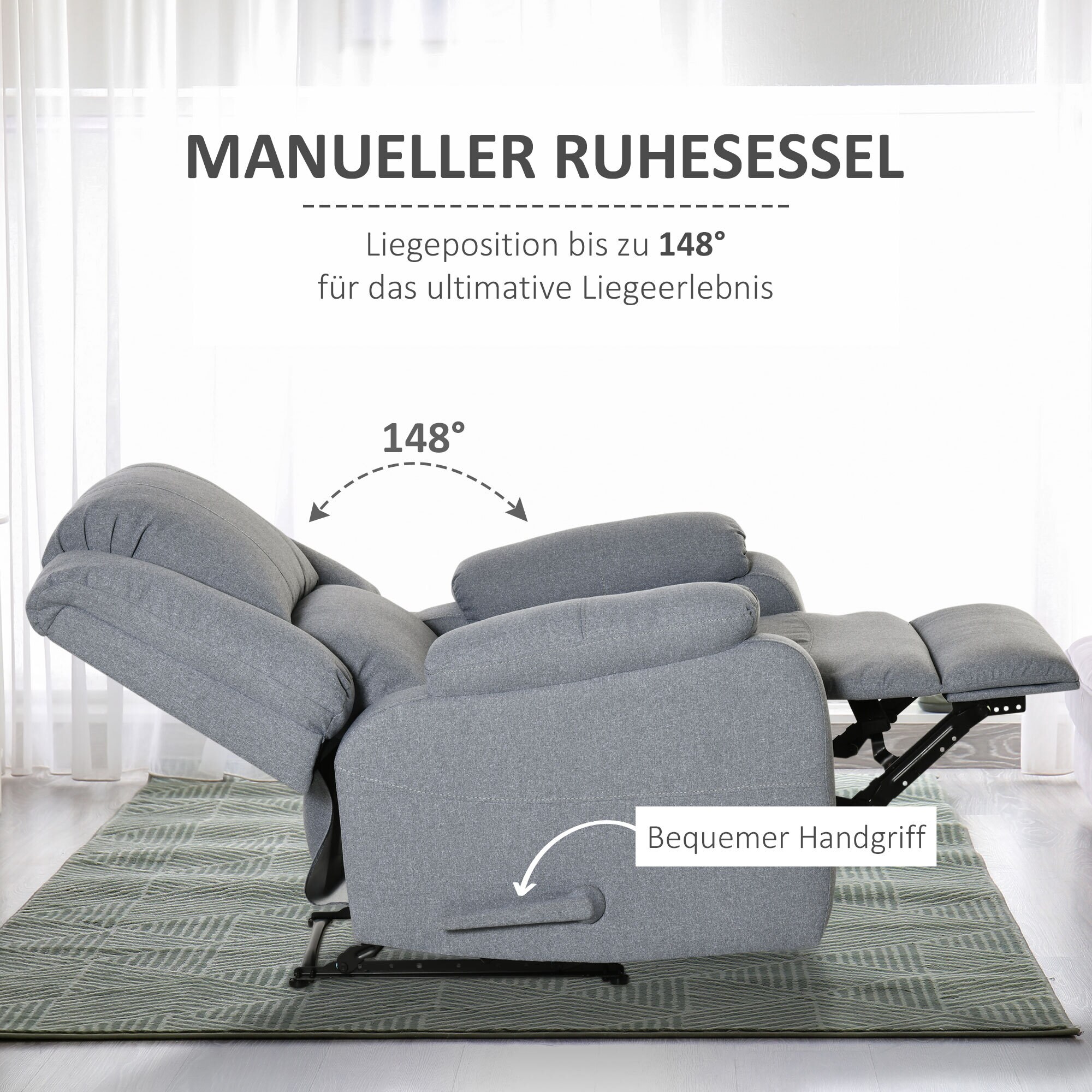 HOMCOM Relaxsessel mit EInstellbarkeitsfunktion grau 90L x 96B x 98H cm