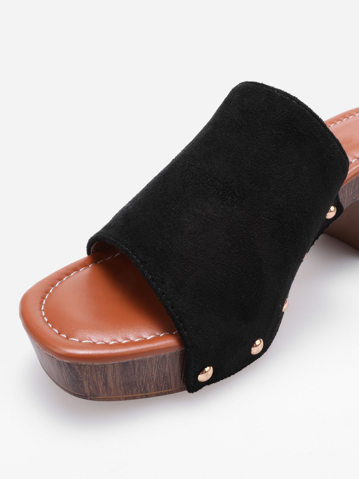 Mules sabots cloutées en suédine- Noir