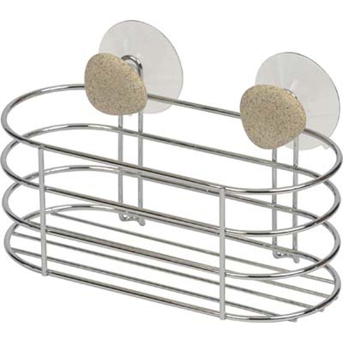 PANIER OVAL METAL SUR 2 VENTOUSES  2 DECO  GALET GRIS