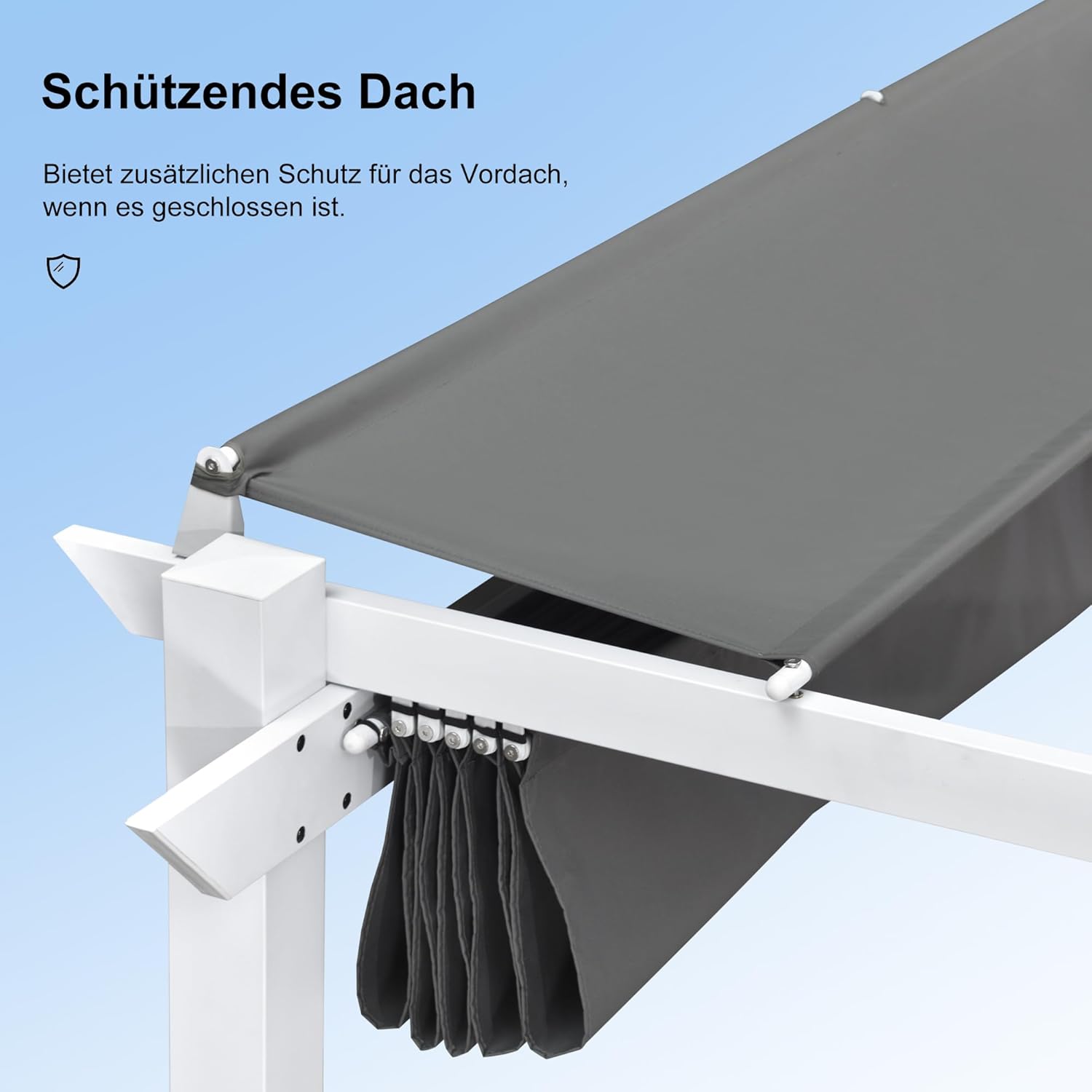 PURPLE LEAF Pergola 3 x 3 m aus Weiß Rahmen, Pavillon Aluminium Pergola Sonnenschutz Überdachung mit Einziehbarem Dach, Terrasse Pergola mit Markisenschutz, UV Beschattung, Grau