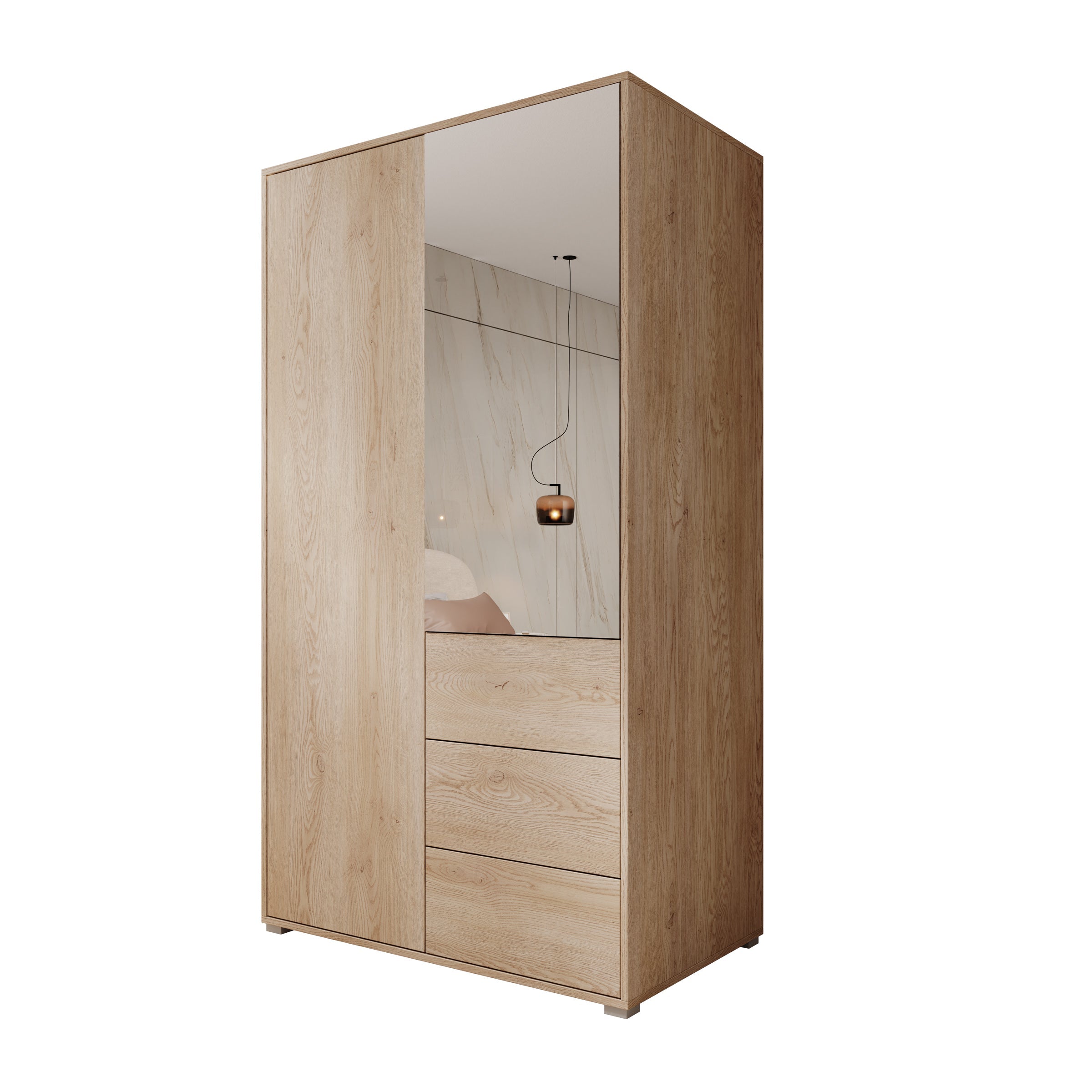 Meubella - Gideon - Kledingkast met spiegel - Eiken - 100x59x178 cm
