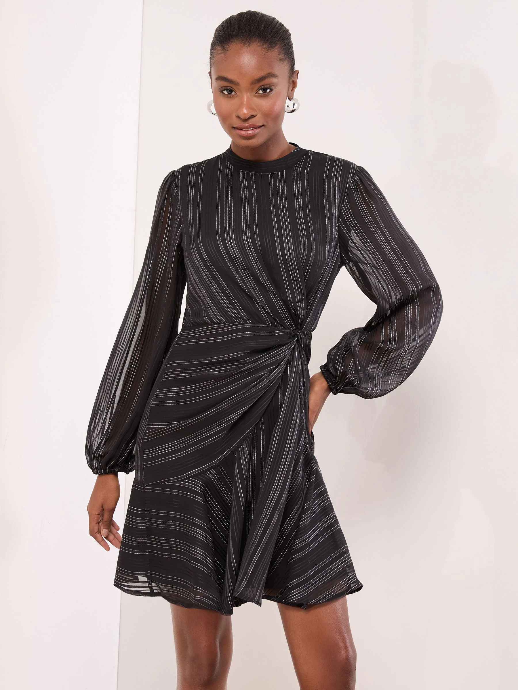 Zwart - Lipsy Sparkle Metallic Ruched Gathered Mini Dress