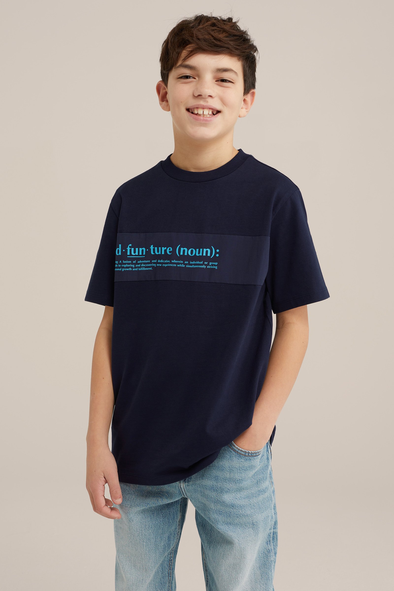 Jongens t-shirt met opdruk WE Fashion Marineblauw