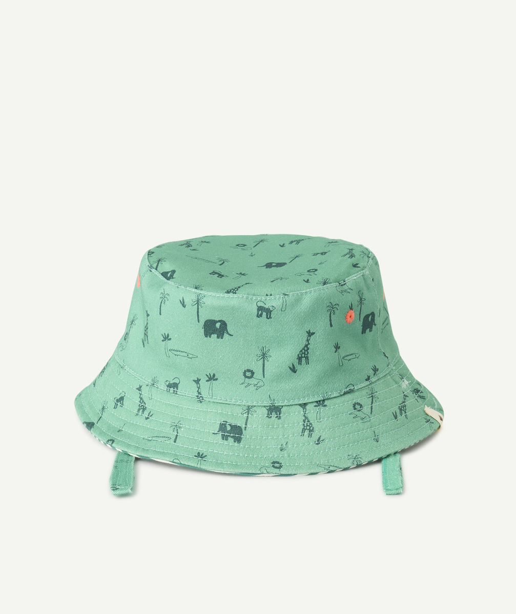 bob réversible bébé garçon en coton vert imprimé savane et rayures