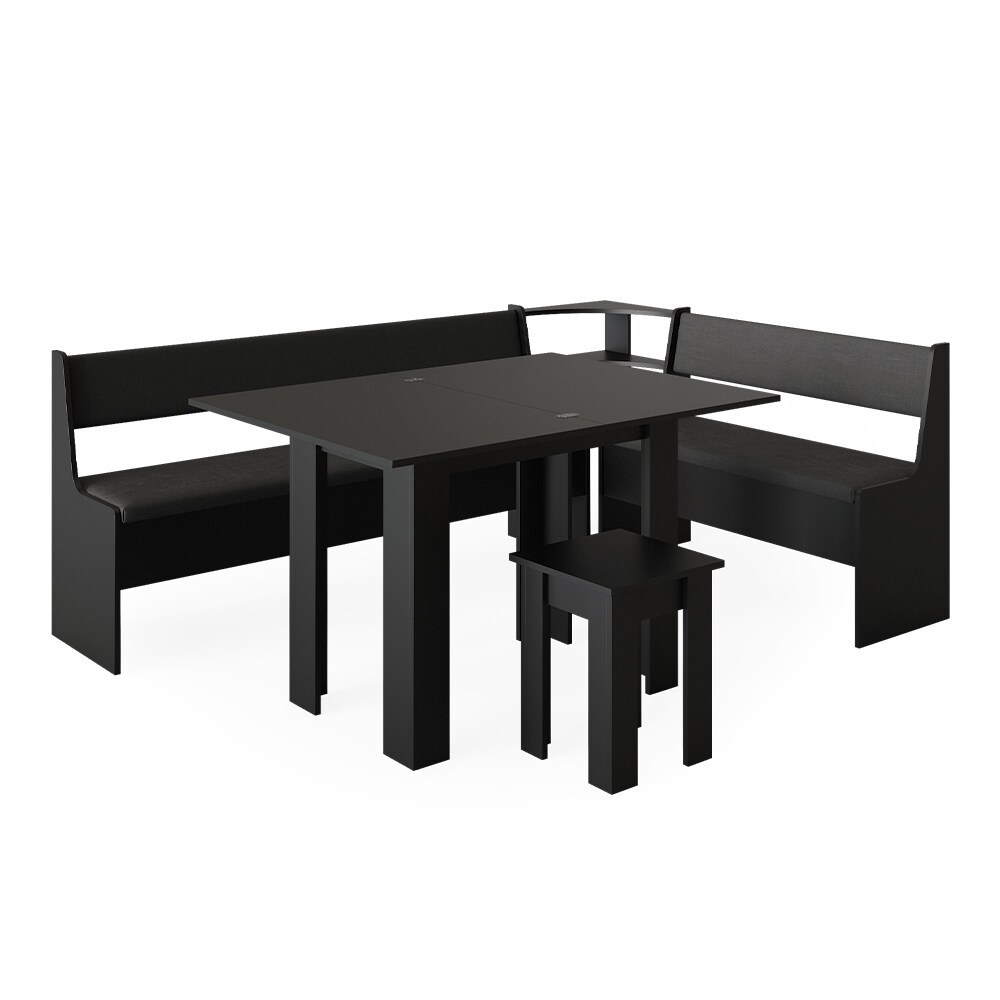 Vicco Eckbankgruppe Küchensitzgruppe Esszimmergruppe Roman Schwarz modern 210x150 cm Sitzbank Sitzecke Küchentisch Tischhocker Küchenmöbel Polstermöbel Esszimmermöbel