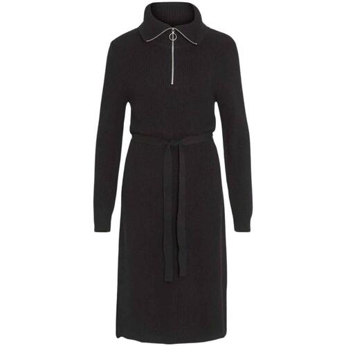 Vila - VIRIL HALF ZIPPER L/S KNIT DRESS Negro