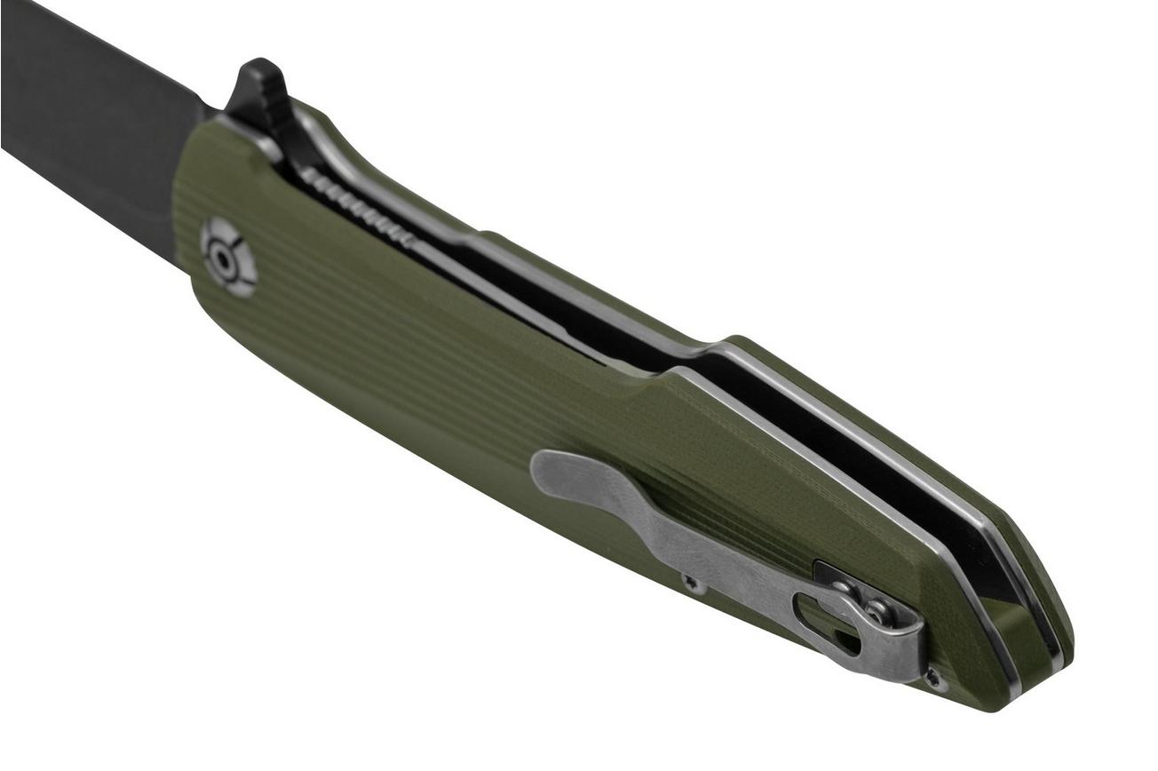 QSP Knife Phoenix QS108-B2 Blackwashed D2, Green G10, zakmes