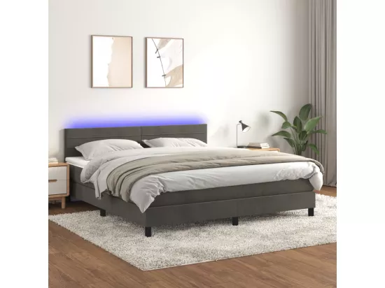 Sommier tapissier matelas et LED Gris foncé 160x200 cm Velours