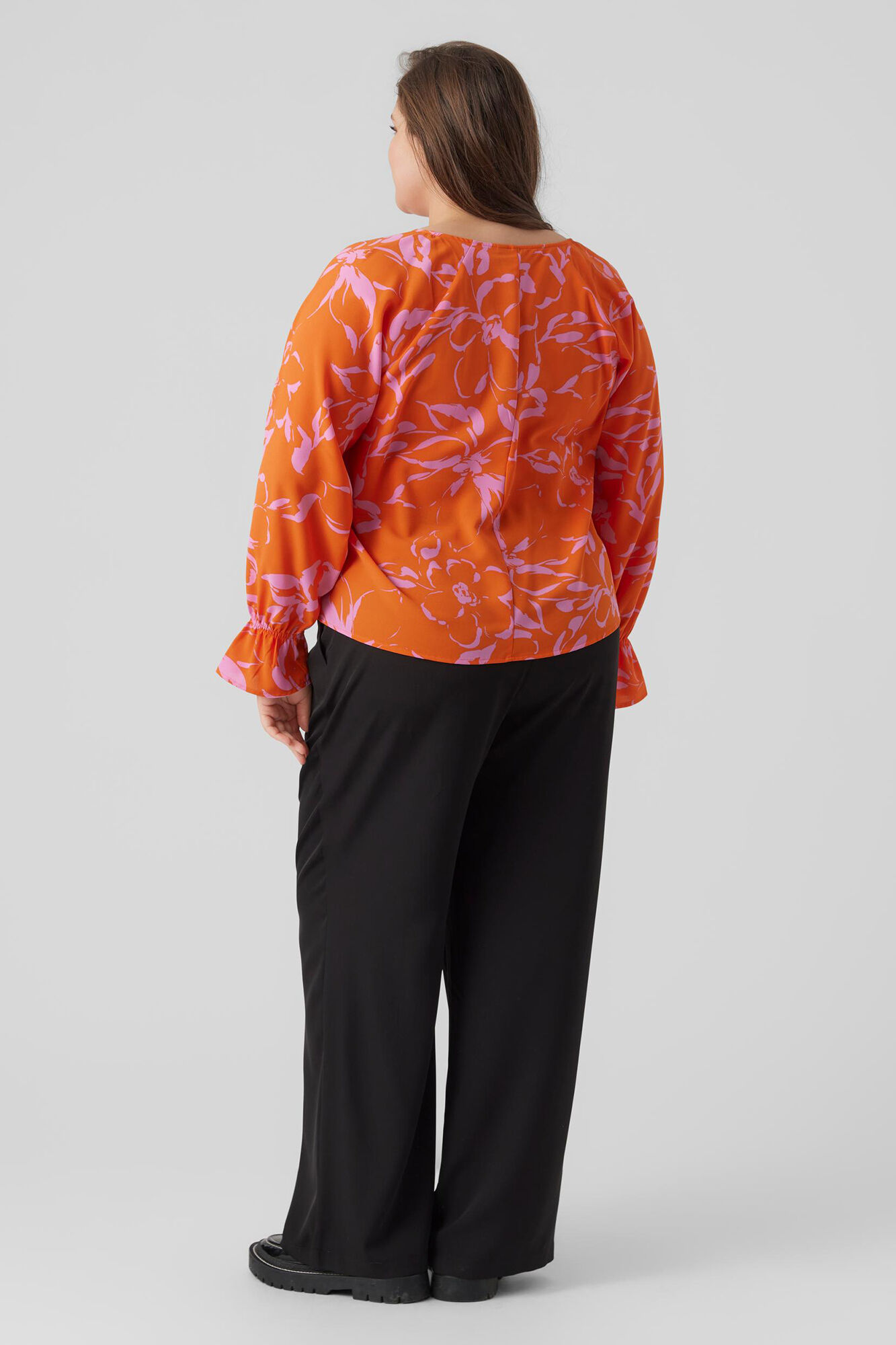 Blusa de manga comprida plus size - Laranja