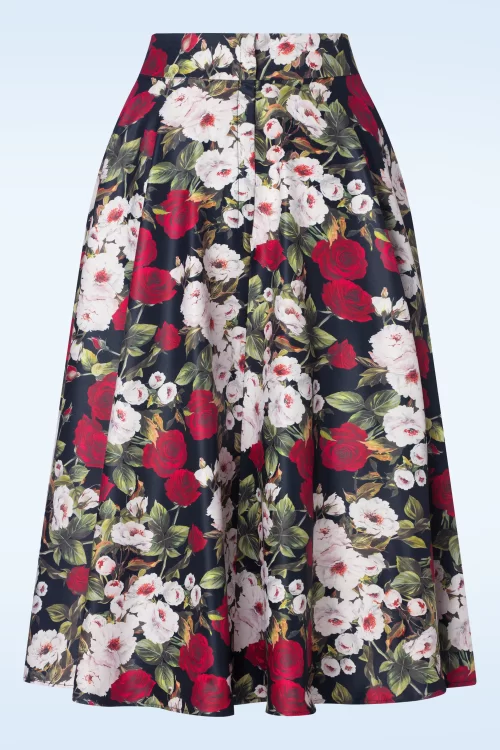 Banned Retro Rose dreams swing rok in marineblauw