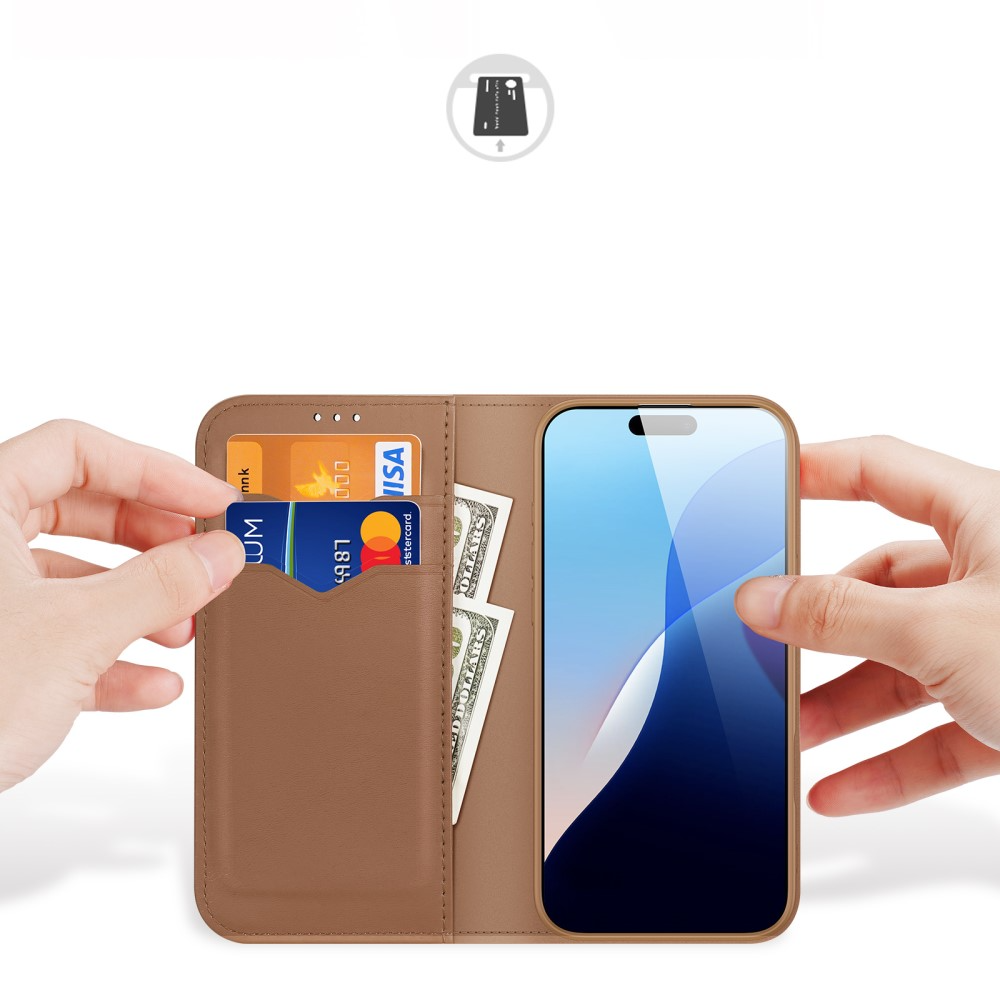 iPhone 16 Pro Flip Wallet Cover Echtleder Tasche (RFID Schutz) - Braun