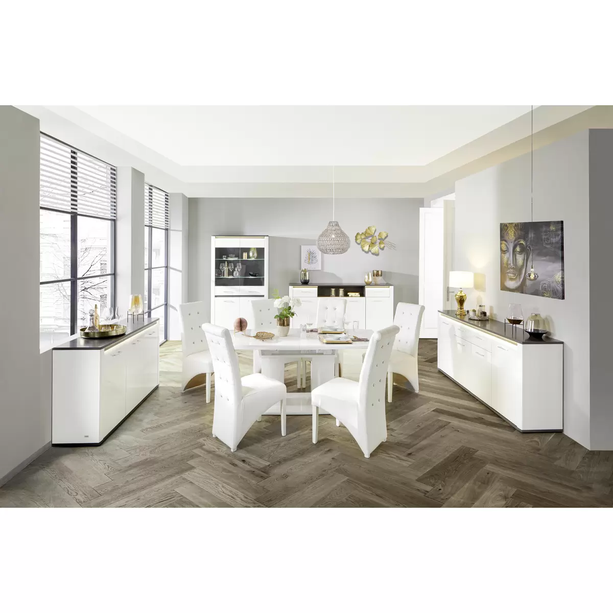 Highboard Alassio weiss,grau