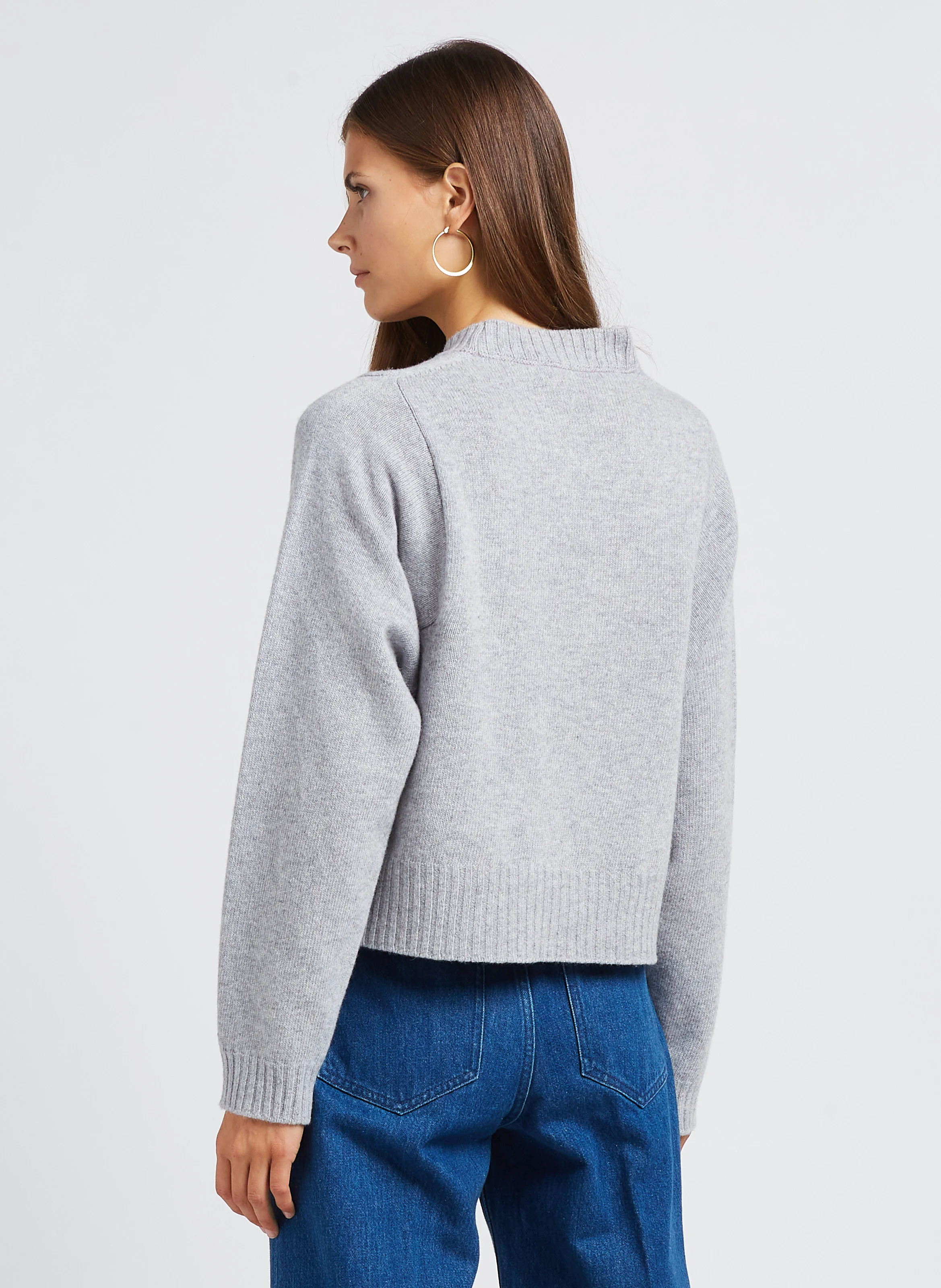 Pull oversize col rond en laine et cachemire | Gris
