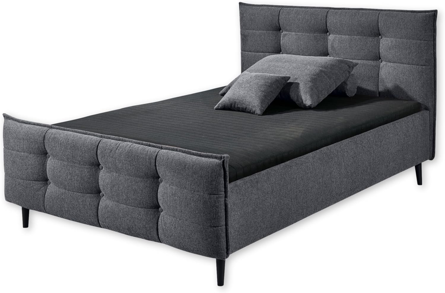Stella Trading Mario B Polsterbett Bettgestell 140x200, Anthrazit - Modernes Doppelbett mit dekorativer Steppung und Massivholz Füßen - 149 x 108 x 215 cm (B/H/T)