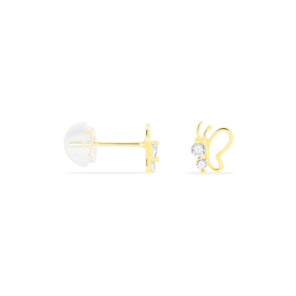 Boucles D'oreilles Puces Evaelle Papillon Or Jaune Oxyde De Zirconium
