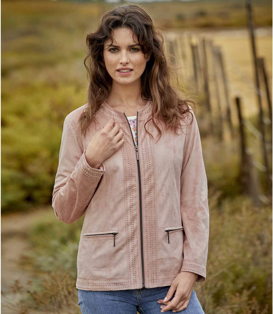 Veste Suédine avec Empiècements Ajourés