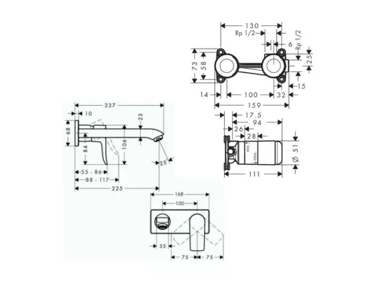 Mitigeur lavabo mural HANSGROHE Metris + corps encastré Economie d'eau