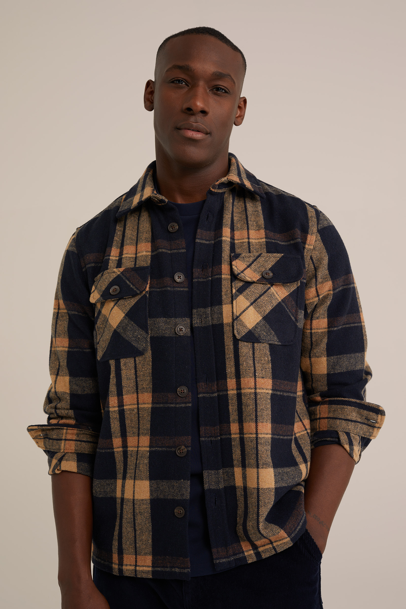 geweven overshirt met ruit WE Fashion Donkerblauw