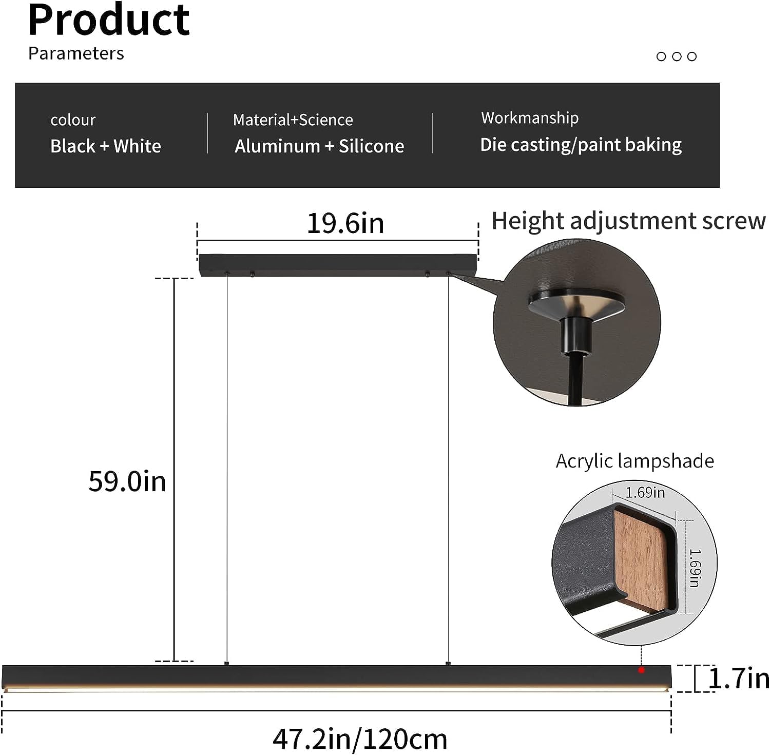 Mikeru LED Hängelampe Lineare Pendelleuchten, 35W 120cm Moderne dimmbar mit Fernbedienung Esstisch Hängeleuchte, Hängende Höhenverstellbare 1-150cm Küchenpendelleuchte, für büro esszimmer Wohnzimmer